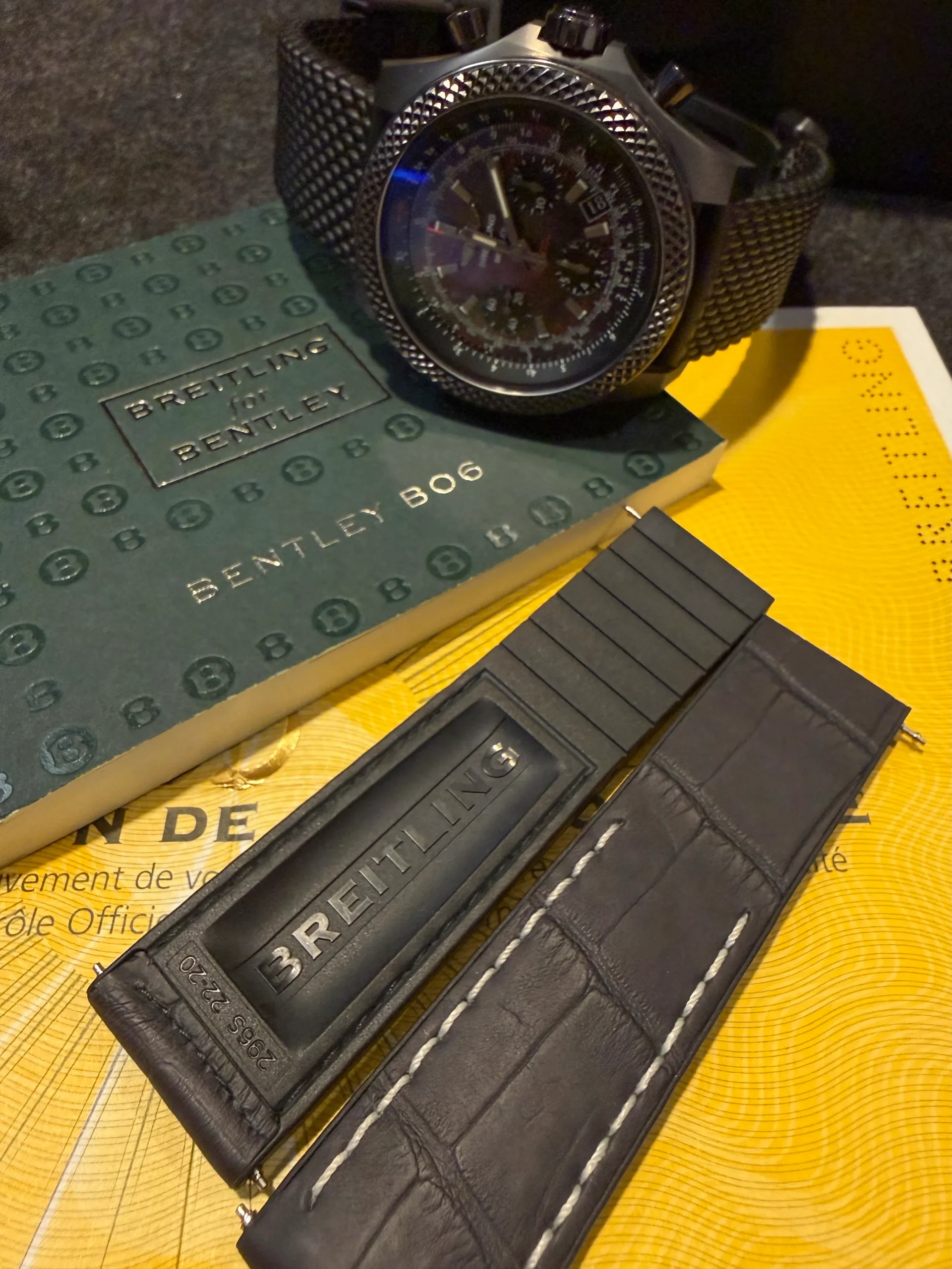 Breitling OEM Alligator strap 296S white stitching unworn